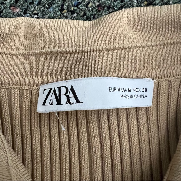 ZARA Beige Ribbed Collared Long-Sleeve Modest Shirt Top Sweater Silver Snaps M - Picture 8 of 12